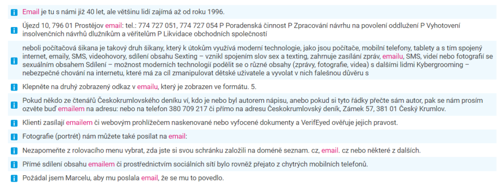 Špatné užití slova email v praxi